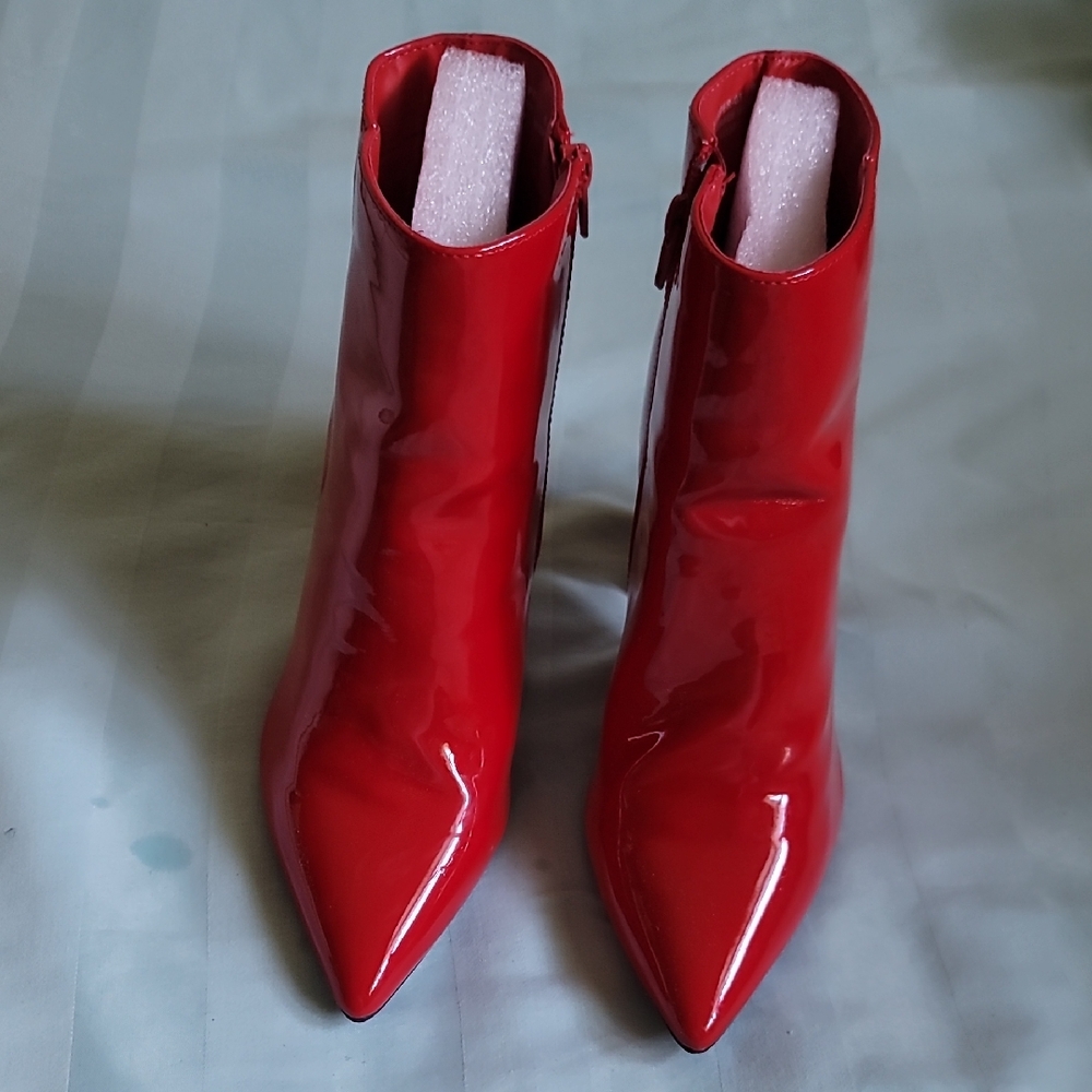 BAMBOO Shiny Red Ankle Boots